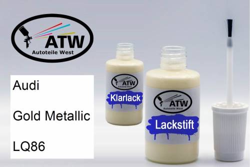 Audi, Gold Metallic, LQ86: 20ml Lackstift + 20ml Klarlack - Set, von ATW Autoteile West.